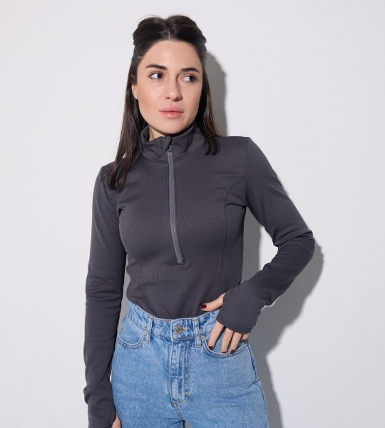 Лонгслів Zip Line Графіт | Showroom By Nona — зображення 3 Лонгслів Zip Line Графіт | Showroom By Nona — зображення 3